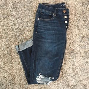 American Eagle Tomgirl Button-Up Ripped Knee Jeans